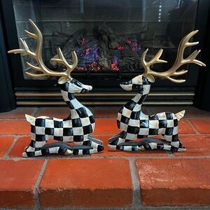Checkered Reindeer Figurines with Gold Antlers